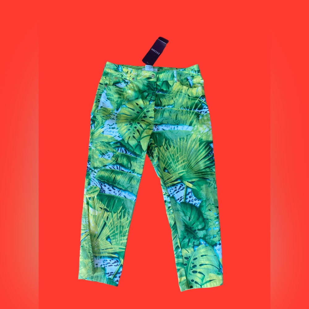 NWT $560 Escada rainforest tropical green capri cotton pants